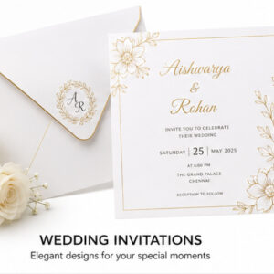 Elegant wedding invitation cards crafted with premium paper, beautiful finishes, and personalized designs to make your special day unforgettable.